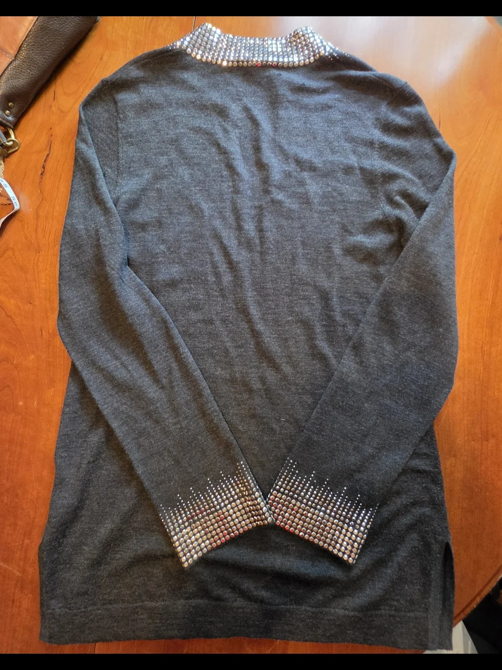 Tory Burch 100% Merino Wool Studded Tunic Sweater Grey Large